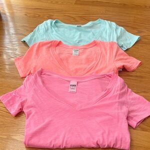 PINK Victoria's Secret V-Neck Tees - Pink, Coral, Mint